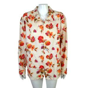 CJ Banks Shirt Jacket Shacket 2X Ivory Multicolor Floral Zip Front Long Sleeve